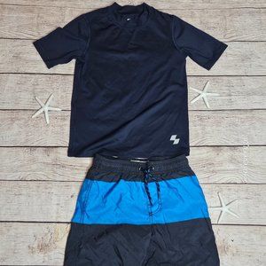 Boy's Rashgard and Swim Trunk Set Navy Blue M 6/7